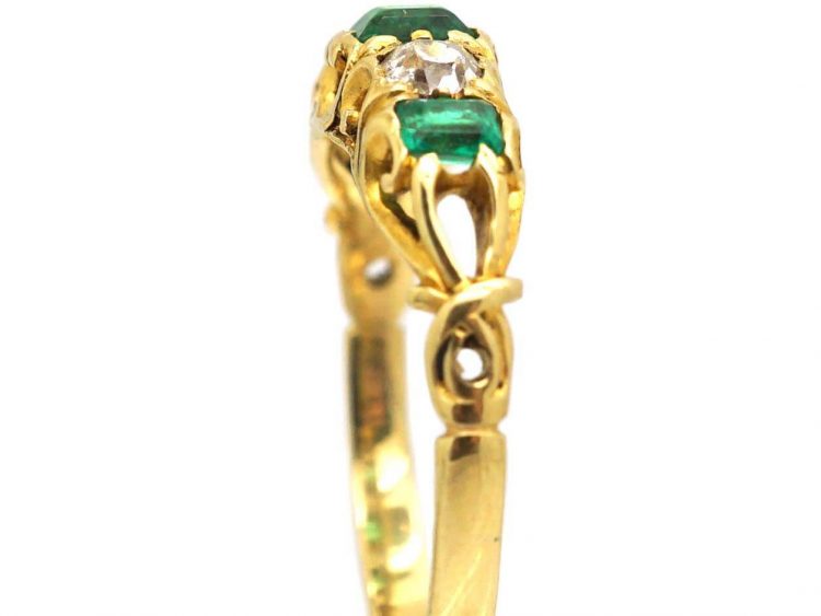Early Victorian 18ct Gold, Emerald & Diamond Five Stone Ring
