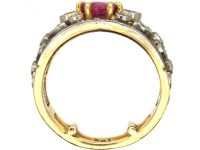 French Belle Epoque 18ct Gold & Platinum Ring set with a Pink Sapphire & Diamonds