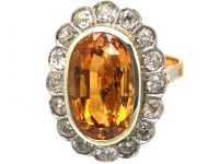 Mid 20th Century 18ct Yellow & White Gold Large Oval Cluster Ring set with a Topaz & Diamonds