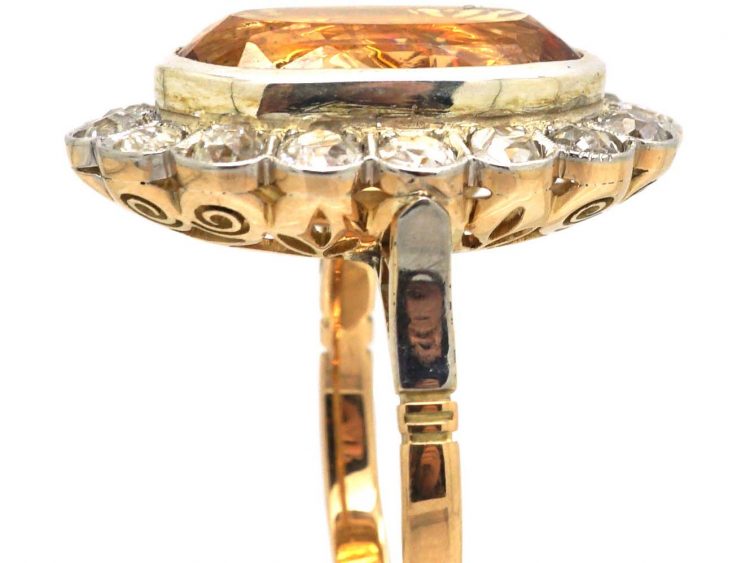 Mid 20th Century 18ct Yellow & White Gold Large Oval Cluster Ring set with a Topaz & Diamonds