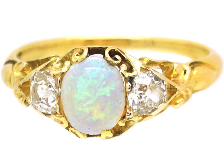 Victorian 18ct Gold, Opal & Diamond Three Stone Ring (286U) | The ...