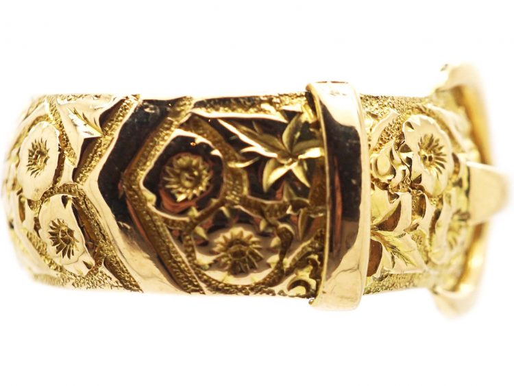 Edwardian 18ct Gold Buckle Ring with Rose & Ivy Detail