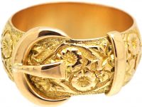 Edwardian 18ct Gold Buckle Ring with Rose & Ivy Detail