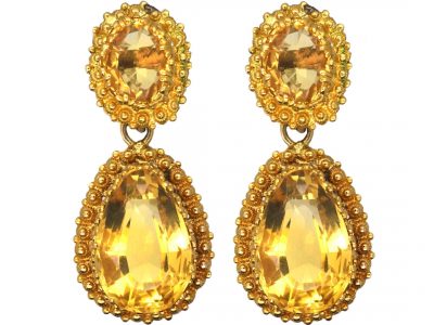French 18ct Gold Early 19th Century Drop Earrings set with Citrines