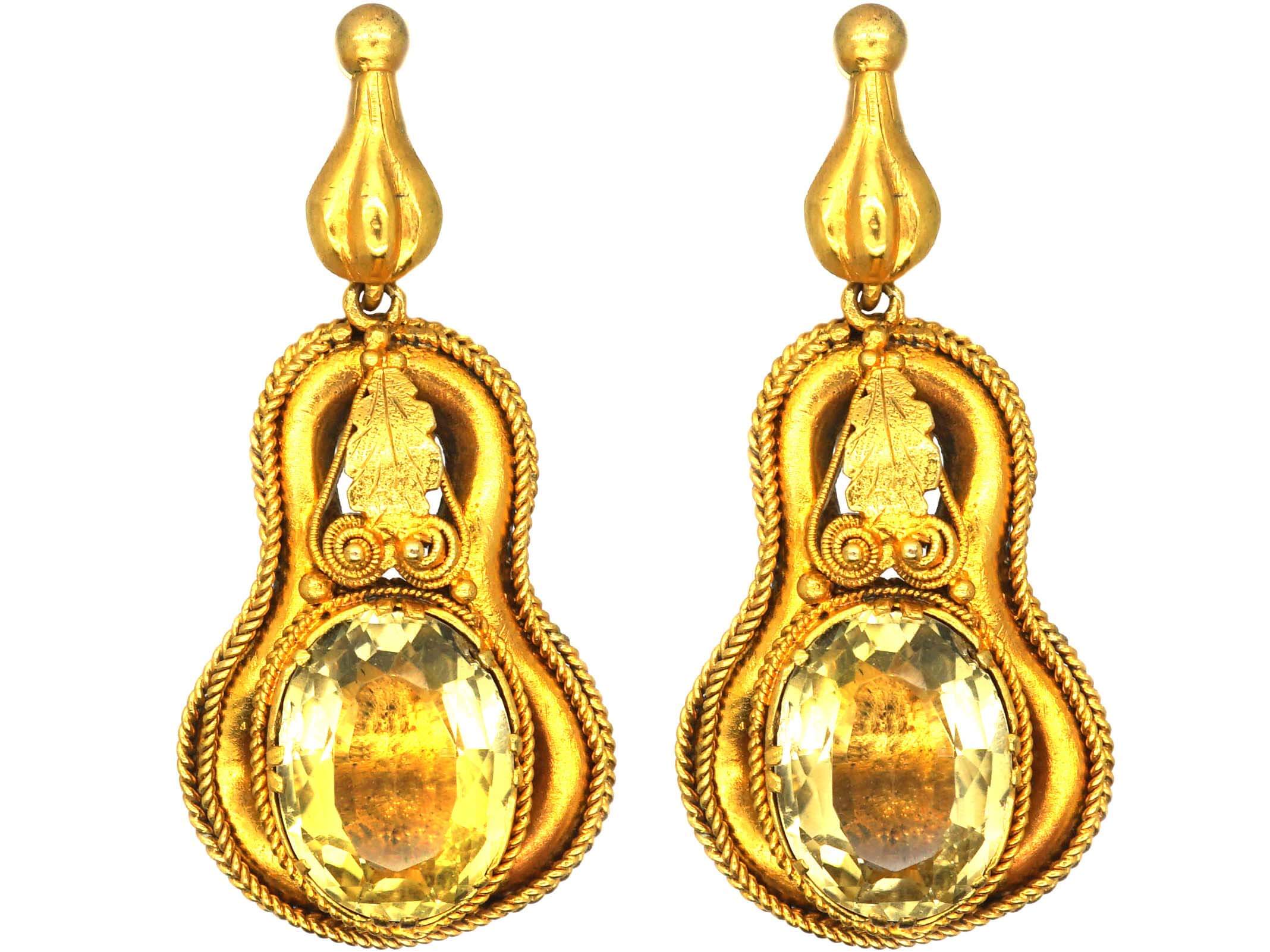 V3 Jewelry Gold Over Sterling Silver with Round Shape Natural Citrine Drop Earring