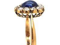Edwardian 15ct Gold, Cabochon Sapphire & Diamond Cluster Ring