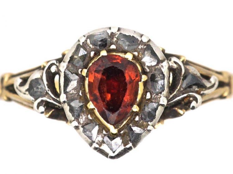Georgian Heart Ring set with a Garnet & Rose Diamonds
