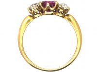 Edwardian 18ct Gold, Pink Sapphire & Diamond Three Stone Ring