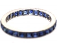 Art Deco 18ct White Gold & Calibre Cut Sapphire Eternity Ring