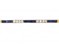 Art Deco 18ct Gold & Platinum, Sapphire & Diamond Line Brooch