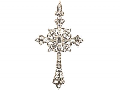 Georgian Silver & Gold, Old Mine Cut Diamond & Rose Diamond Cross in Original Case