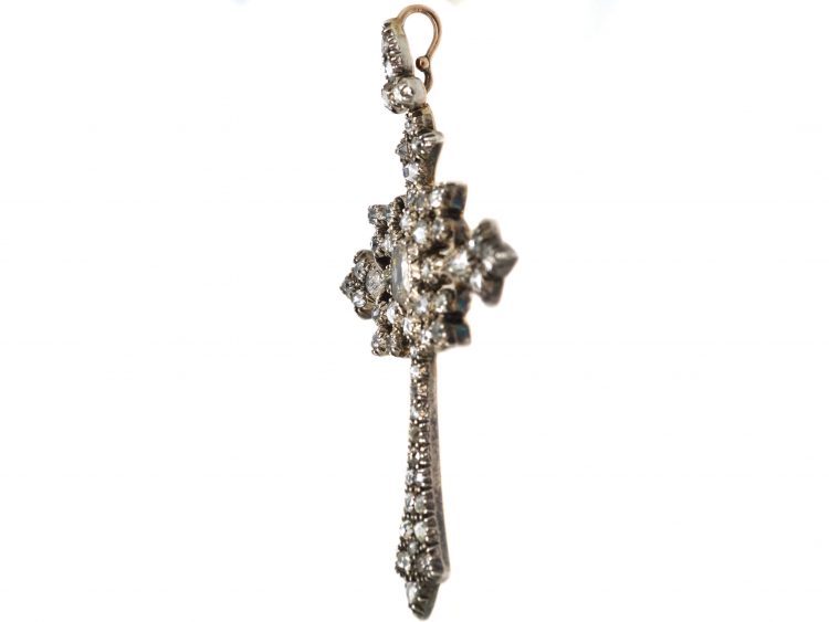 Georgian Silver & Gold, Old Mine Cut Diamond & Rose Diamond Cross in Original Case
