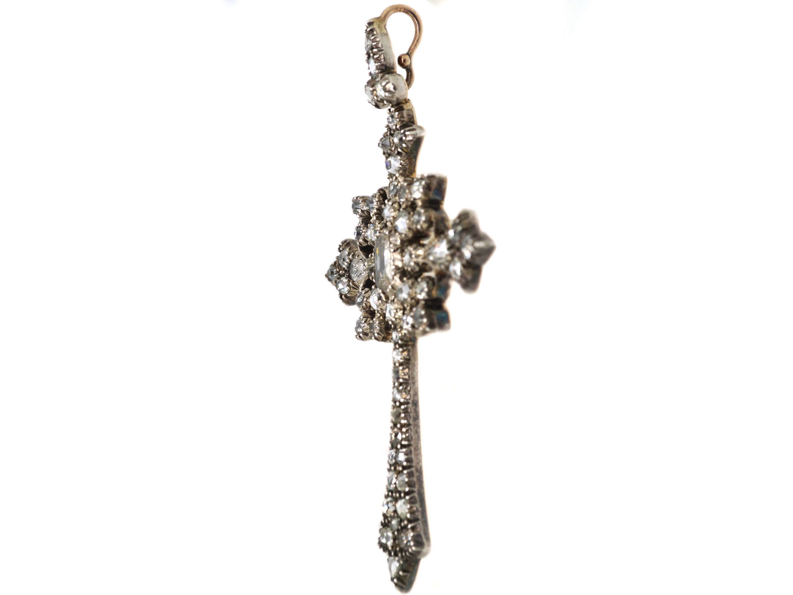 Georgian Silver & Gold, Old Mine Cut Diamond & Rose Diamond Cross in ...
