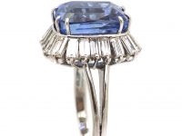 18ct White Gold Ballerina Ring set with a Large Unheated Ceylon Sapphire & Baguette Diamonds