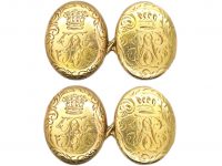 Victorian 18ct Gold Cufflinks with Engraved Coronets & Hidden Lockets