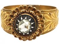Early 19th Century Dutch 18ct Gold, Silver & Rose Diamond Ring with Laurel Leaf Motif