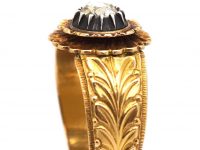 Early 19th Century Dutch 18ct Gold, Silver & Rose Diamond Ring with Laurel Leaf Motif