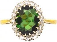 18ct Gold, Green Tourmaline & Diamond Cluster Ring