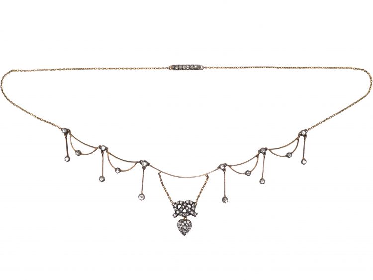 Edwardian Festoon Lover's Knot Necklace set with Rose Diamonds