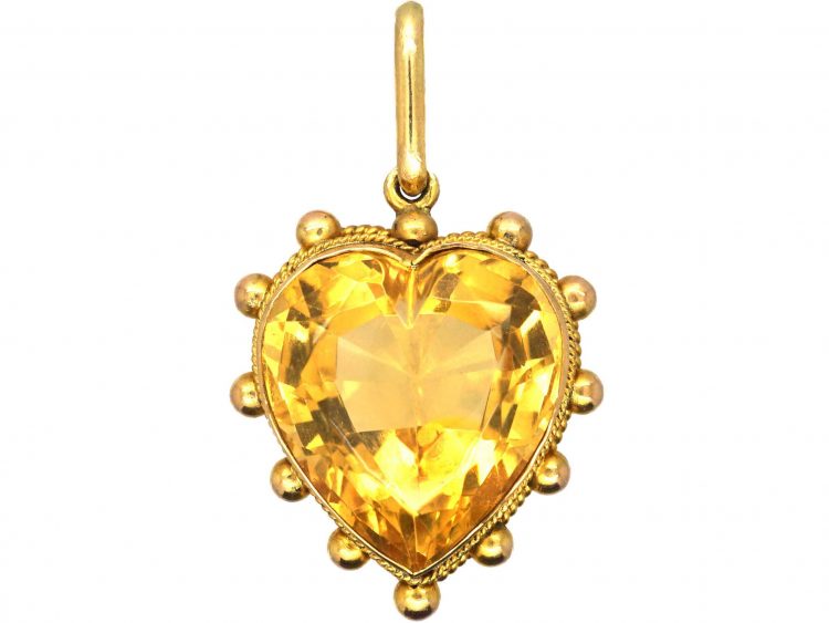 Edwardian 15ct Gold Heart Shaped Pendant set with a Citrine