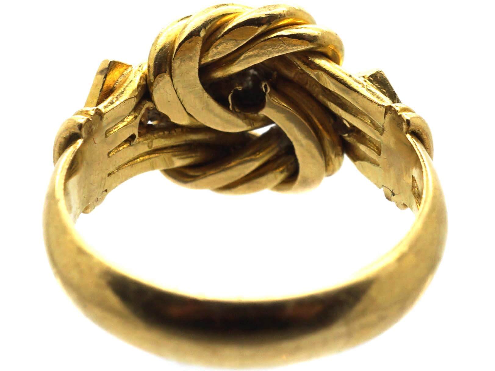 Edwardian 18ct Gold Lover's Knot Ring set with Three Diamonds (236U ...