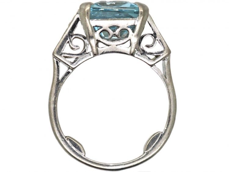 Art Deco Platinum, Aquamarine & Baguette Diamond Ring