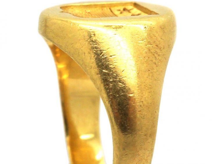 French 18ct Gold Signet Ring with Shield & Crest Intaglio