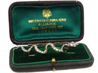 Victorian Gold & Silver Snake Brooch set with Graduated Diamonds in Original Case