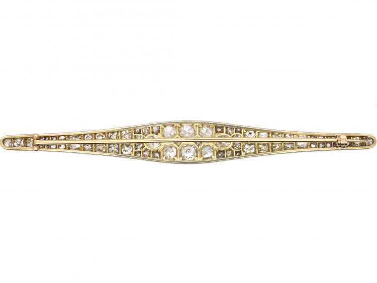 Early 20th Century Long Brooch set with Graduated Old Mine Cut Diamonds