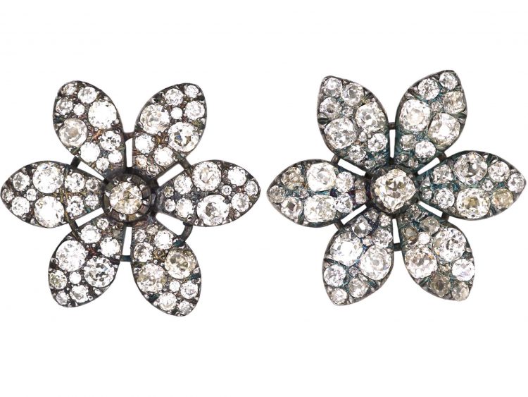 Early 19th Century Diamond Flower Earrings