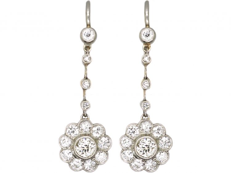 Edwardian Platinum & 18ct Gold Diamond Cluster Drop Earrings