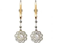 Edwardian Platinum & 18ct Gold Diamond Cluster Drop Earrings
