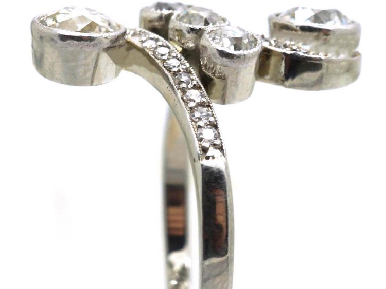 Art Nouveau 18ct White Gold & Diamond Twist Ring