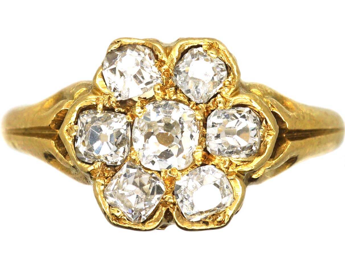 Victorian 18ct Gold, Old Mine Cut Diamond Cluster Flower Ring (287U ...