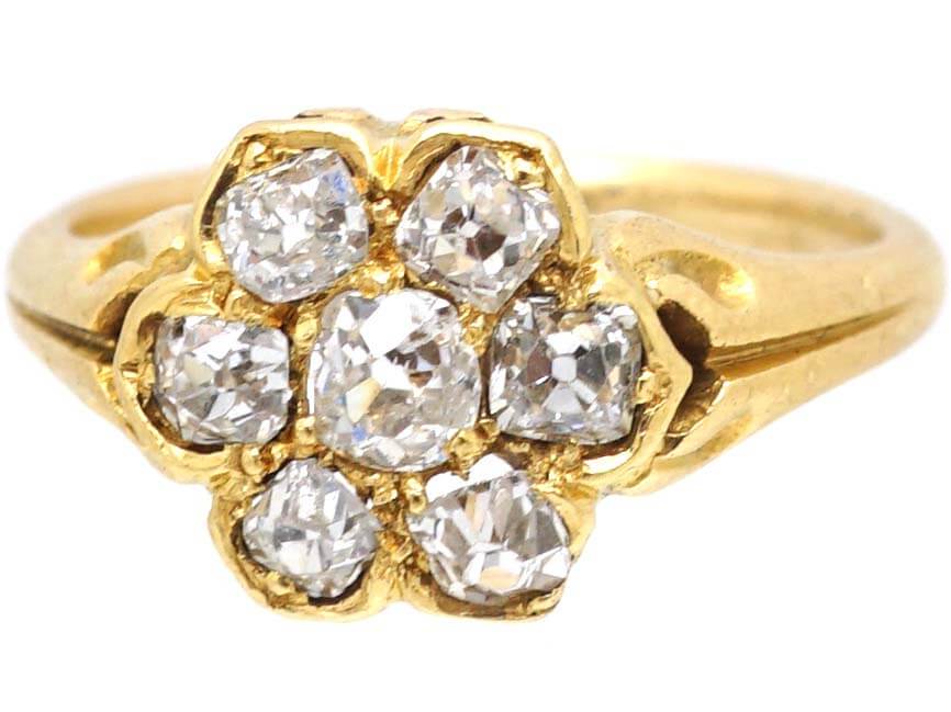 Victorian 18ct Gold, Old Mine Cut Diamond Cluster Flower Ring (287U ...