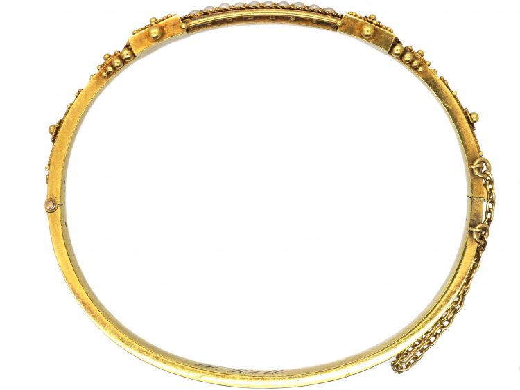 Edwardian 15ct Gold Etruscan Style Bangle set with Natural Split Pearls