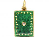 Edwardian 18ct Gold, Green Enamel & Rose Diamond Rectangular Locket