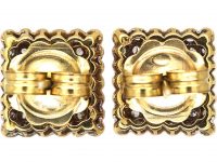 Art Deco 18ct Gold & Platinum Square Earrings set with Emeralds & Diamonds