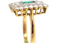 Art Deco 18ct Gold & Platinum Square Ring set with an Emerald & Diamonds