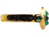 Early Victorian 18ct Gold & Black Enamel Mourning Ring set with Cabochon Emeralds & a Diamond