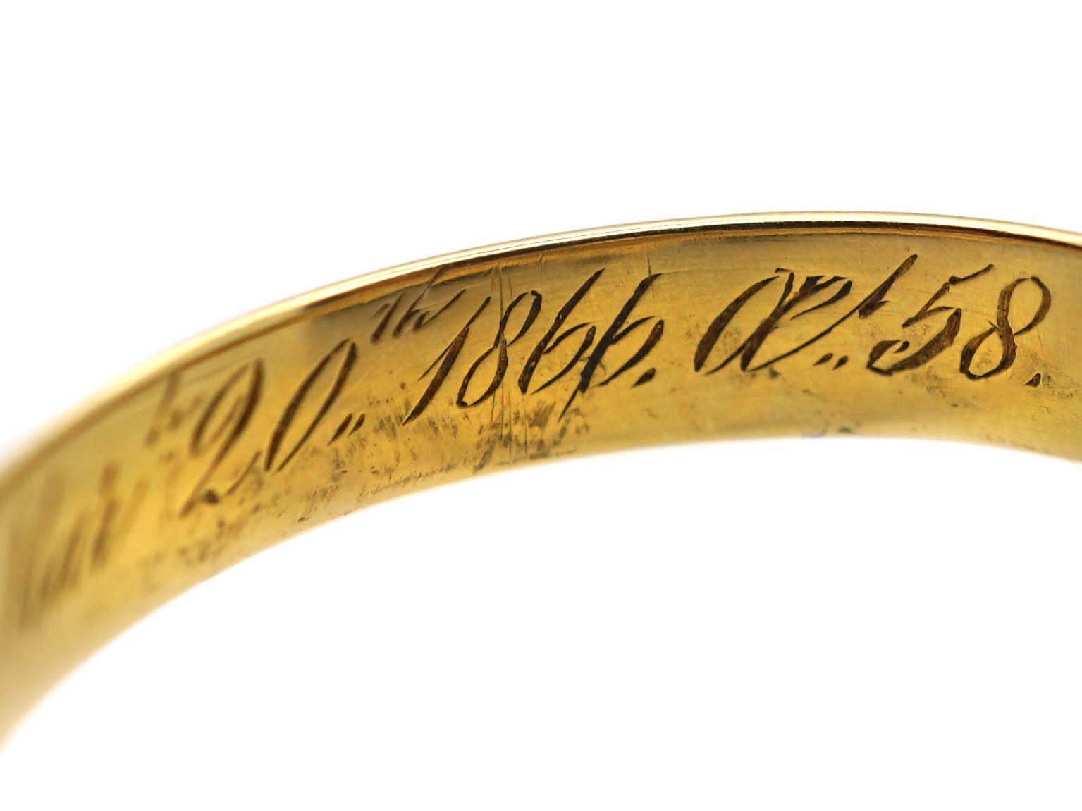 Early Victorian 18ct Gold & Black Enamel Mourning Ring set with