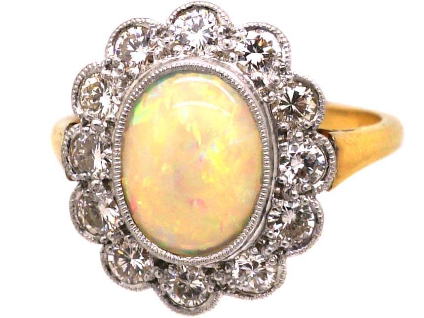 Edwardian 18ct Gold & Platinum, Opal & Diamond Cluster Ring (413U ...
