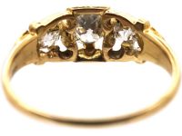 Regency Old Mine Cut Diamond Three Stone Ring with Emerald Detail