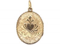Victorian 15ct Gold Oval Engraved Locket with Heart Cartouche