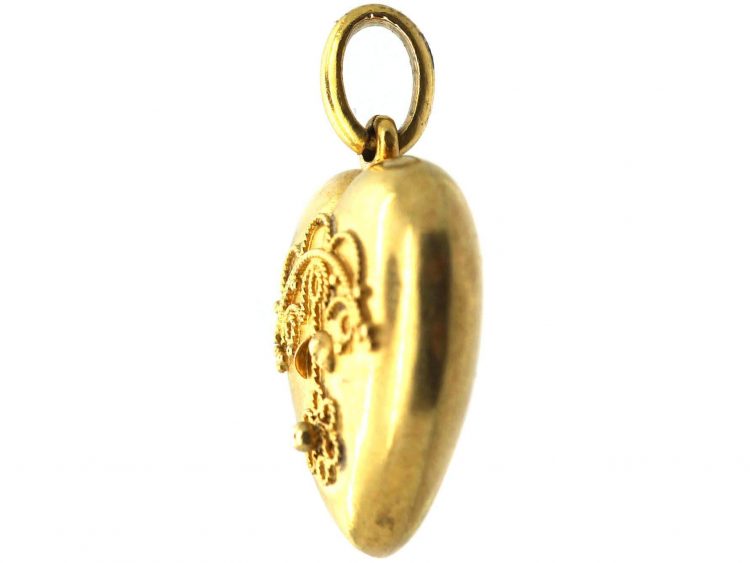 Edwardian 15ct Gold Heart Shaped Pendant with Etruscan Work Detail