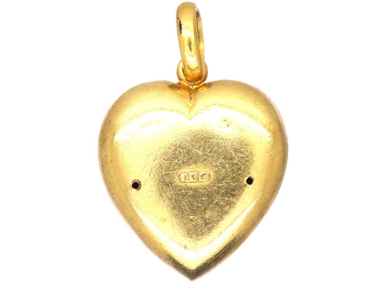 Edwardian 15ct Gold Heart Shaped Pendant with Etruscan Work Detail ...