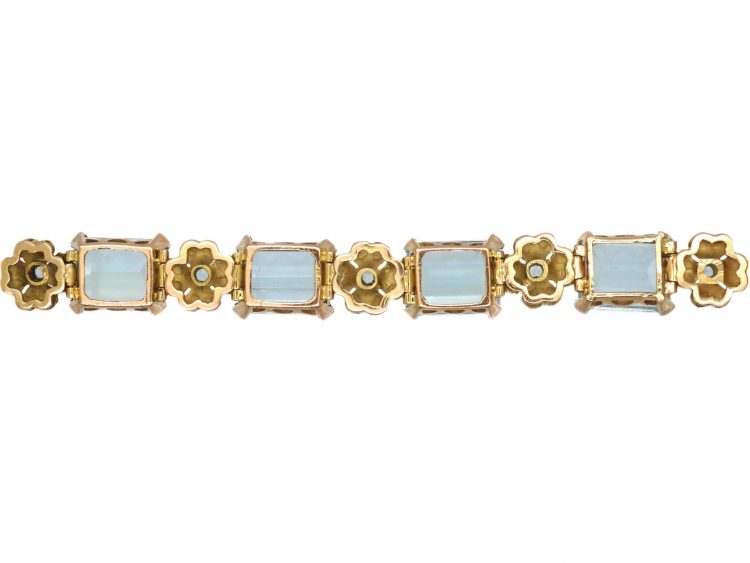 Retro 18ct Gold Panel Bracelet set with Rectangular Cut Aquamarines