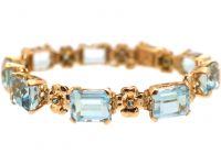Retro 18ct Gold Panel Bracelet set with Rectangular Cut Aquamarines