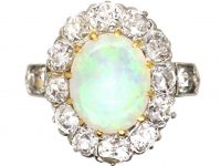 Edwardian 18ct Gold, Opal & Diamond Cluster Ring with Diamond Set Shoulders