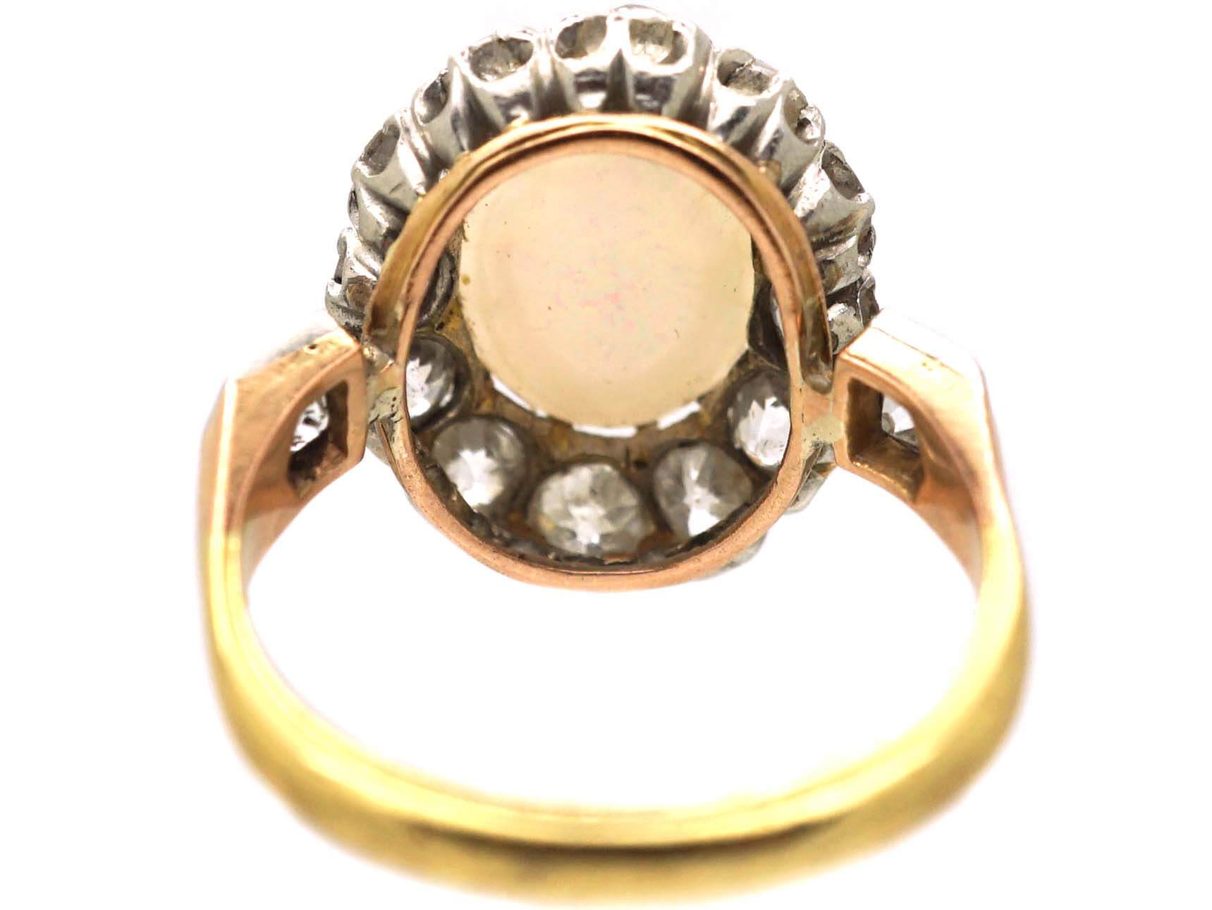 Edwardian 18ct Gold, Opal & Diamond Cluster Ring with Diamond Set ...